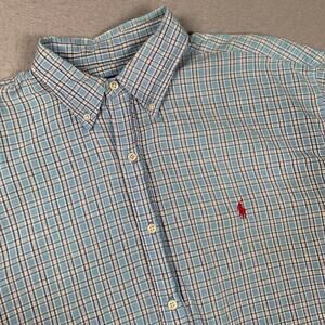 Ralph Lauren Shirt Mens XL Blue Short Sleeve Button Down Blake Plaid Preppy